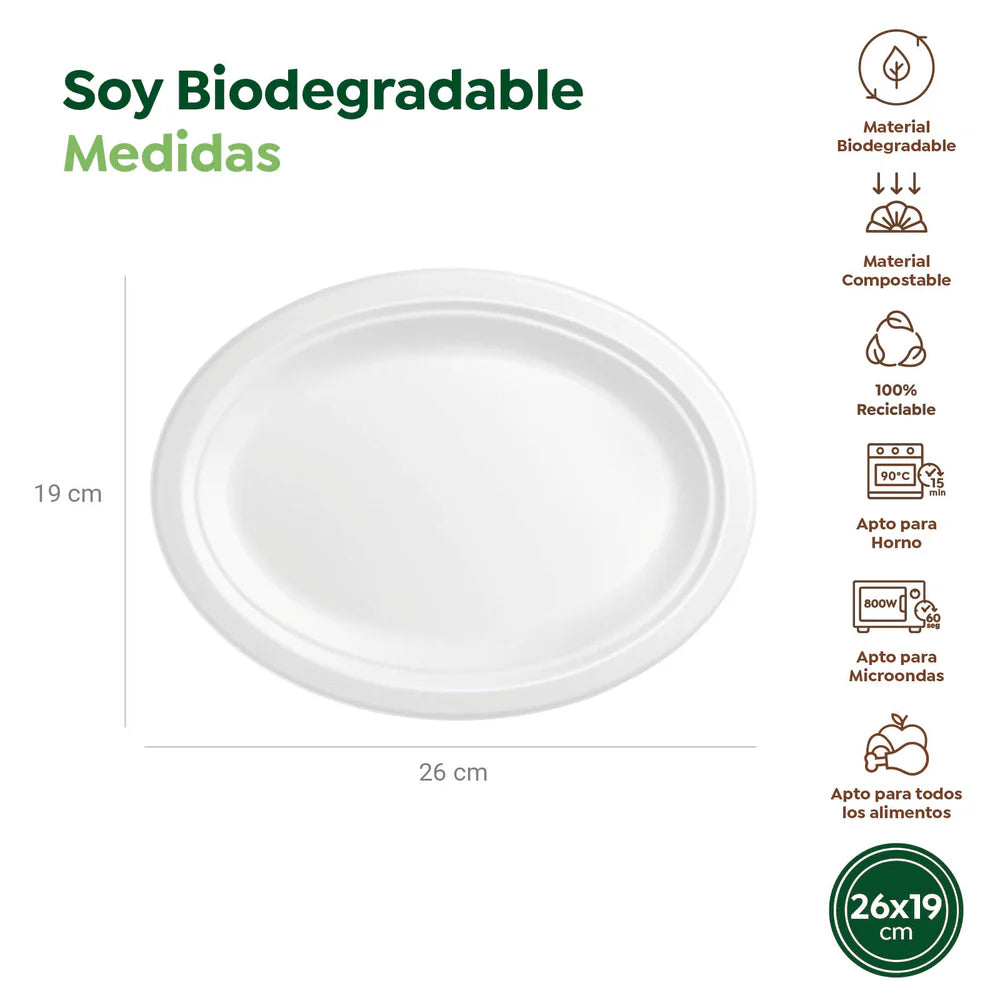 Maxi Products | S/25 Plato llano ovalado caña de azúcar blanco 26 x 19 CM