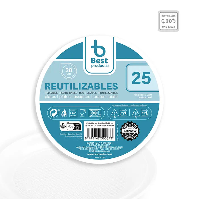 Best Products | S/25 Plato reutilizable blanco pizza 28 CM