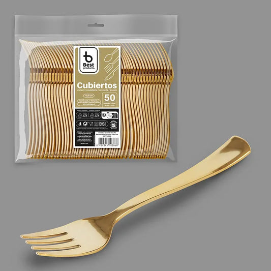 Best Products | S/50 Tenedor reutilizable oro 18,5 CM