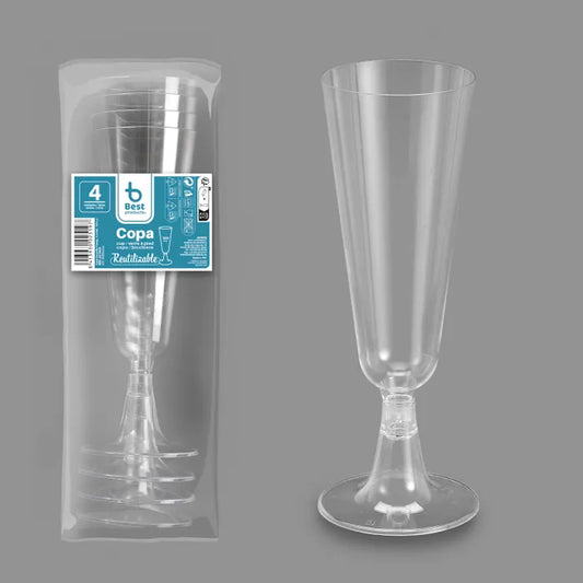 Best Products | S/4 Copa reutilizable cava pie transparente 150 CC