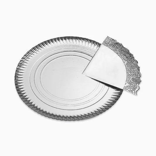 Maxi Products | S/1 Bandeja redonda cartón con blonda plata 35 CM