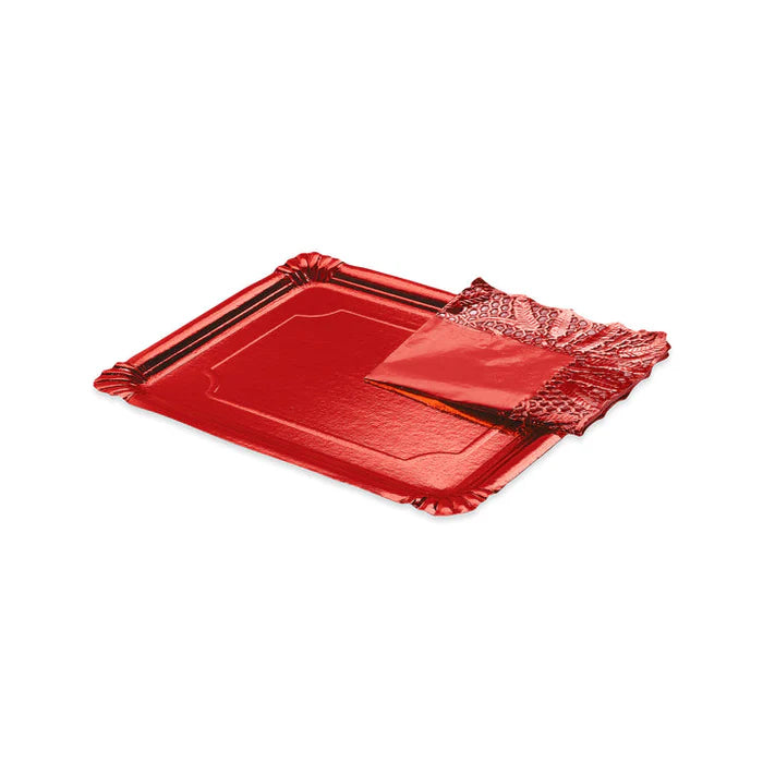 Maxi Products | S/1 Bandeja Rectangular Cartón con Blonda rojo 22 x 28 CM