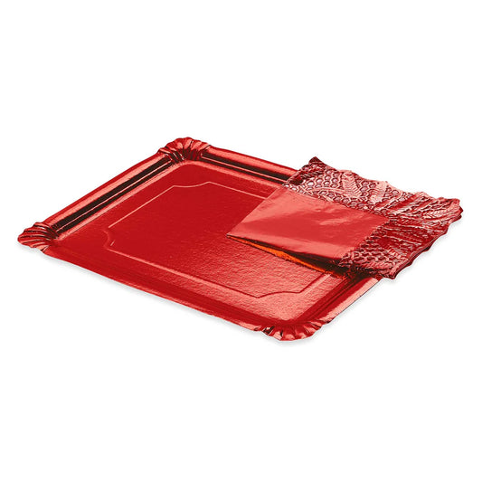 Maxi Products | S/1 Bandeja rectangular cartón con blonda rojo 31 x 38 CM