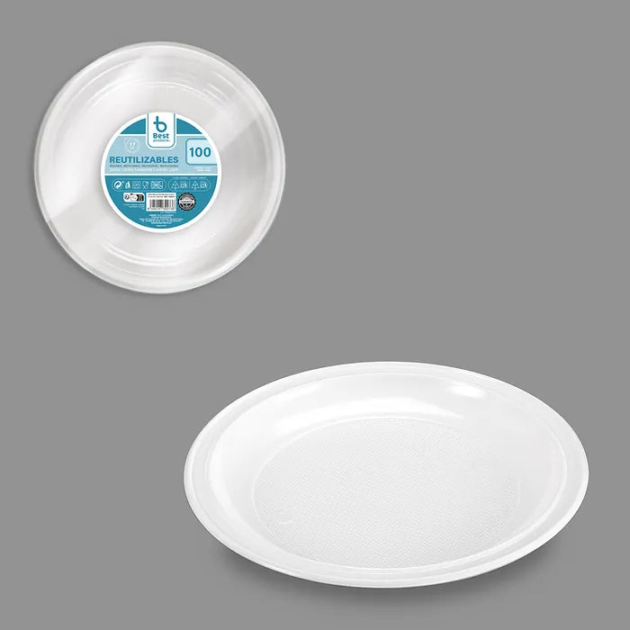 Best Products | S/100 Plato reutilizable blanco postre 17 CM