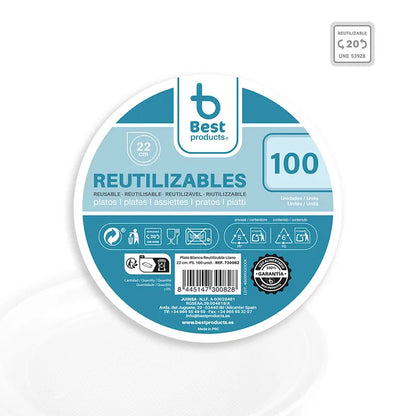 Best Products | S/100 Plato reutilizable blanco llano 22 CM